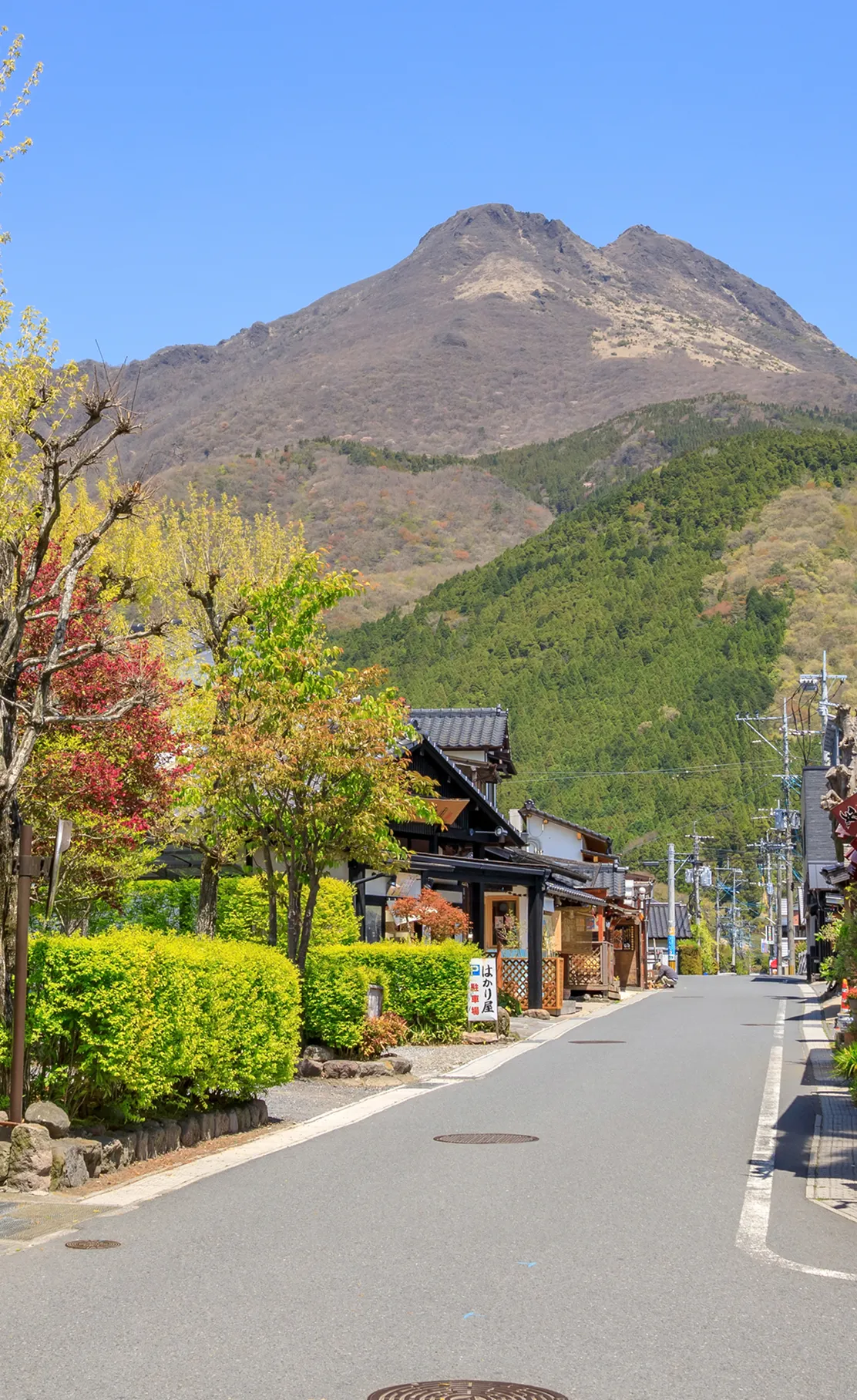 湯布院の街並みと由布岳